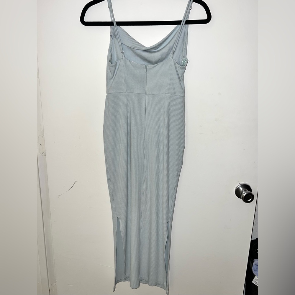 Selfie Leslie Frieda Ribbed Cowl Neck Side Slit Midi Dress Sky Blue M - Picture 10 of 11
